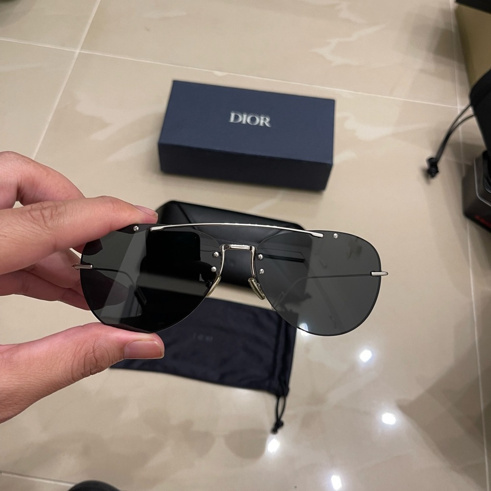 Dior Silver Frame Sunglasses with Black Lenses
